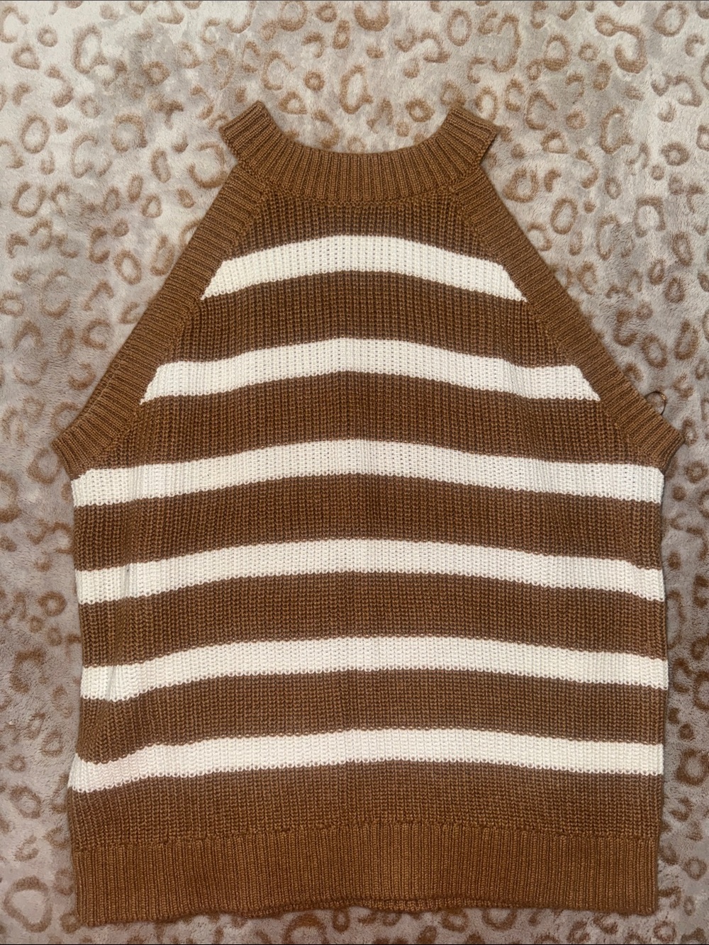 Brown and Cream Striped Knit Sweater Tank Top